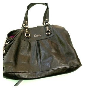 Black leather coach purse